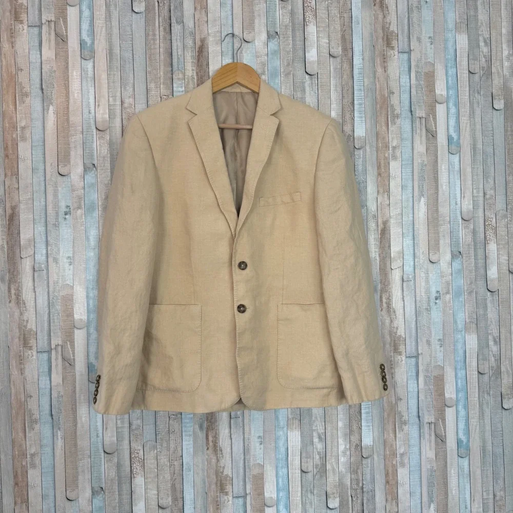 Murano L Baird McNutt 100% Linen Blazer Mens Tan Two Button Sport Coat Jacket